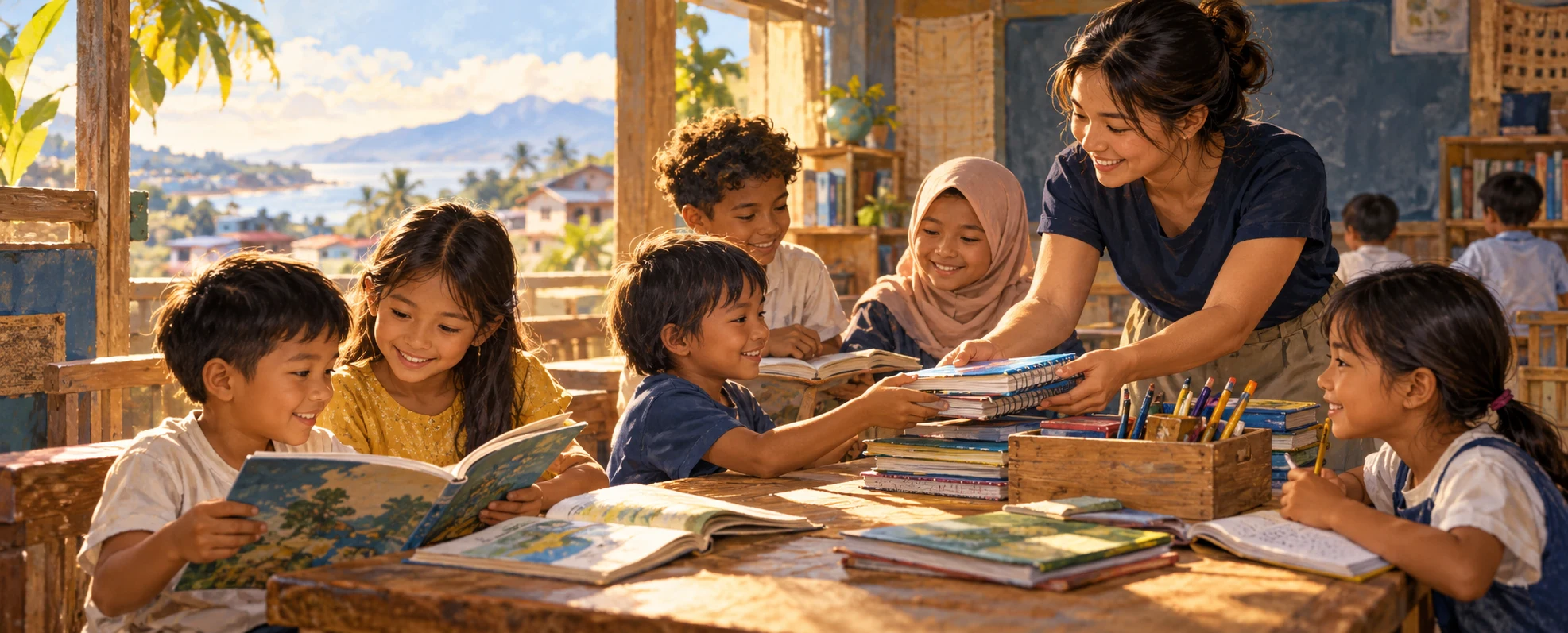 Illustration of children learning together with shared books