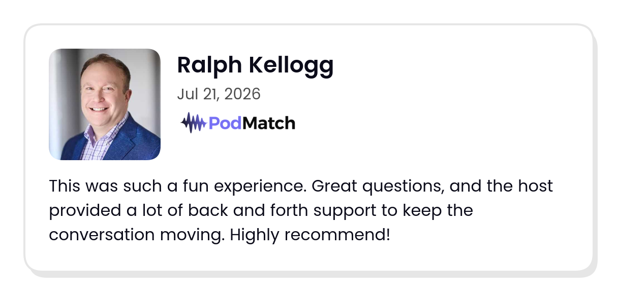 PodMatch guest review from Ralph Kellogg