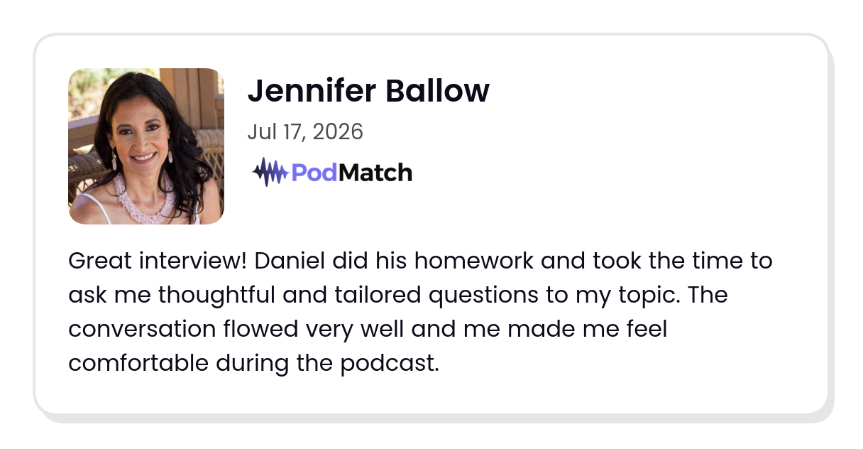 PodMatch guest review from Jennifer Ballow