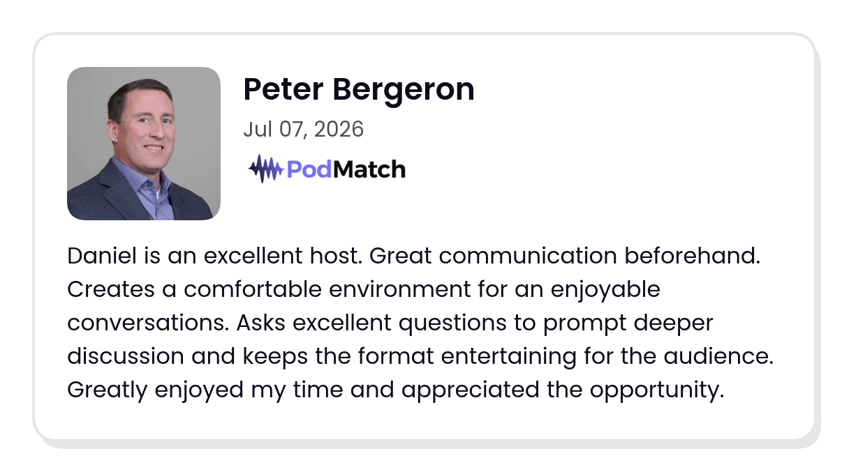 PodMatch guest review from Peter Bergeron